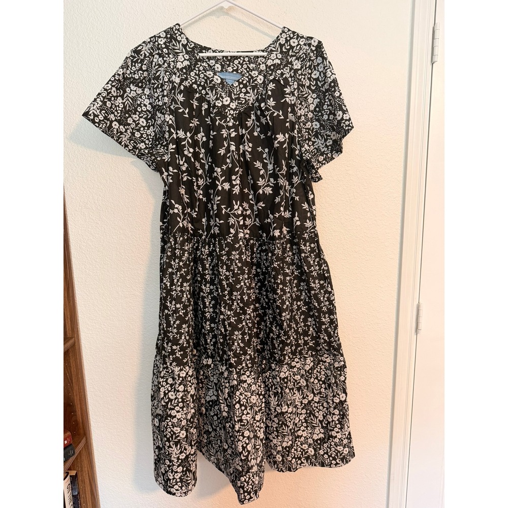 Only Necessities Floral Tiered Cotton House Dress MuuMuu Pockets Plus 18/20 L